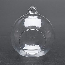 Clear Transparent Wall Hanging Glass Ball Planter Terrarium Container Vase, Flat Base, Perfect for Home Decoration, Round, Clear, 80x90mm, Hole: 6mm, Inner Diameter: 50mm