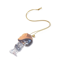 Sandy Brown Acrylic Halloween Style Big Pendants with Brass Bell and Nylon Cord, Skeleton, Sandy Brown, 321x0.9mm