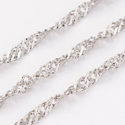 Stainless Steel Color 304 Stainless Steel Singapore Chains, Water Wave Chains, Soldered, with Spool, Faceted, Stainless Steel Color, 2.5mm, about 32.8 Feet(10m)/roll