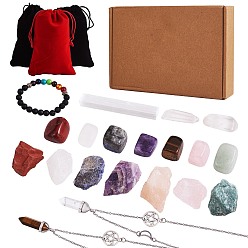 Piedra Mixta Kit de fabricación de collar de pulsera de piedras preciosas de chakra diy, incluyendo cuentas de piedras naturales mixtas y pulsera y collar, 21 unidades / caja