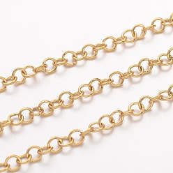 Oro Revestimiento iónico (ip) 304 cadenas rolo de acero inoxidable, cadena belcher, sin soldar, con carrete, retorcido, dorado, 3.5x0.6 mm, aproximadamente 32.8 pies (10 m) / rollo