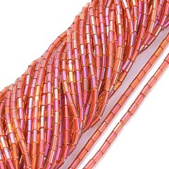 Orange Red Electroplate Glass Beads Strands, Full Rainbow Plated, Column, Orange Red, 4.5~5x2.5mm, Hole: 0.8mm, about 70~73pcs/Strand, 14.17 inch(36cm)