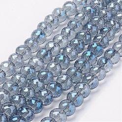 Light Steel Blue Electroplate Glass Bead Strands, Full Rainbow Plated, Faceted Rondelle, Light Steel Blue, 8x6mm, Hole: 1mm, about 39pcs/strand, 7.8 inch(20cm)