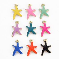 Mixed Color Rack Plating Alloy Pendants, with Enamel, Cadmium Free & Lead Free, Starfish, Light Gold, Mixed Color, 17x11.5x3mm, Hole: 1.8mm