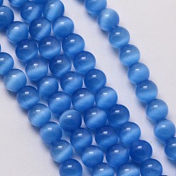 Dodger Blue Cat Eye Beads Strands, Round, Dodger Blue, 6mm, Hole: 1mm, about 68pcs/strand, 15.5 inch