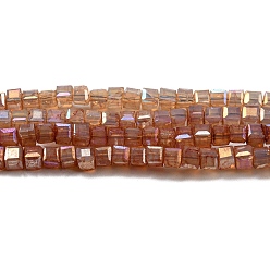 Chocolat Cuisson perles de verre peintes brins, imitation jaed, couleur ab , facette, cube, chocolat, 2.5x2.5x2.5mm, Trou: 0.8mm, Environ 191~193 pcs/chapelet, 18.11~18.50 pouce (46~47 cm)
