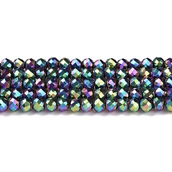 Rainbow Plated Electroplate Glass Beads Strands, Full Plated, Faceted Round, Rainbow Plated, 3x2.5mm, Hole: 0.7mm, about 149pcs/strand, 14.57''(37cm)