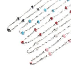 Couleur Mélangete 304 acier inoxydable colliers de chaînes du câble, avec des perles d'émail, couleur inox, couleur mixte, 17.3 pouce (44 cm)