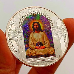 Round Flat Round with Jesus Steel Commemorative Coins, Lucky Coins for Easter, with Protection Case, Round Pattern, 40x3mm