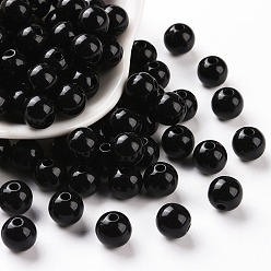 Black Opaque Acrylic Beads, Round, Black, 8x7mm, Hole: 2mm, about 111pcs/500g