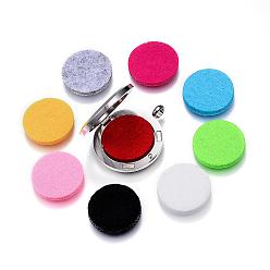 Mixed Color 304 Stainless Steel Diffuser Locket Pendants, with Perfume Pad and Magnetic Clasps, Flat Round, Mixed Color, 36.5~37x30x6.5~7mm, Hole: 5mm