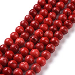 Rouge Perles howlite naturelles, teint, ronde, rouge, 8mm, Trou: 1mm, Environ 47 pcs/chapelet, 15.5 pouce