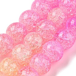 Hot Pink Spray Painted Crackle Glass Beads Strands, Gradient Color, Segmented Multi-color Beads, Round, Hot Pink, 8mm, Hole: 1mm, about 48pcs/strand, 14.96 inch(38cm)