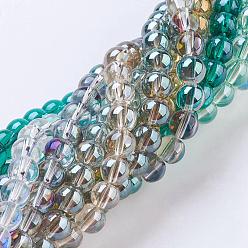 Mixed Color Electroplate Glass Beads Strands, Round, Mixed Color, 10mm, Hole: 1mm, about 34pcs/strand, 12.8 inch