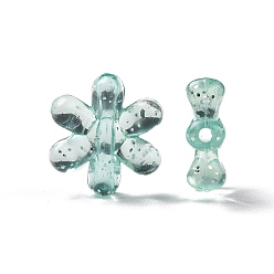 Turquoise Transparent with Glitter Acrylic Beads, Flower, Turquoise, 16.5x15x5mm, Hole: 1.5mm, about 1000pcs/500g
