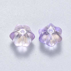 Pourpre Moyen Perles de verre peintes par pulvérisation transparent, avec de la poudre de paillettes, fleur, support violet, 10.5x9.5x8mm, Trou: 1mm