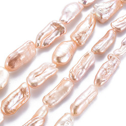 PeachPuff Natural Keshi Pearl Beads Strands, Cultured Freshwater Pearl, Nuggets, PeachPuff, 15~34x6~12x4~7mm, Hole: 0.6mm, about 14~20pcs/strand, 14.96 inch(38cm)
