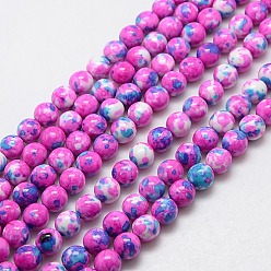 Hot Pink Synthetic Ocean White Jade Beads Strands, Dyed, Round, Hot Pink, 6mm, Hole: 1mm, about 66pcs/strand, 15.74 inch