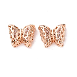 Pink Eco-friendly Brass Cubic Zirconia Multi-Strand Links, Cadmium Free & Lead Free, Butterfly, Rose Gold, Pink, 10x12x5mm, Hole: 1.2mm