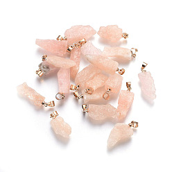 Morganite Natural Pink Morganite Pendants, with Brass Findings, Nuggets, Light Gold, 18~30x6~13x5~9mm, Hole: 4x4.5mm