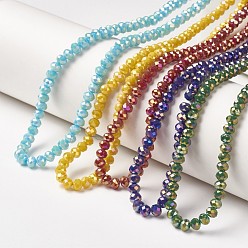 Mixed Color Electroplate Opaque Glass Beads Strands, Full Rainbow Plated, Faceted, Rondelle, Mixed Color, 6x5mm, Hole: 1mm, about 85~88pcs/strand, 16.1~16.5 inch(41~42cm)
