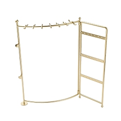 Light Gold Foldable Iron Jewelry Display Stands, Jewelry Organizer Rack for Earrings Necklaces Showing, Rectangle, Light Gold, 21.5x5.2x31cm