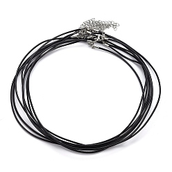 Black Round Leather Cord Necklaces Making, with 304 Stainless Steel Lobster Claw Clasps and Extender Chain, Black, 18.1 inch, 2mm