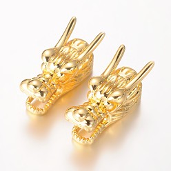 Golden Dragon Head Brass Beads, Golden, 26x9x11mm, Hole: 5mm