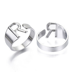 Letter R Alloy Cuff Finger Rings, Cadmium Free & Nickel Free & Lead Free, Alphabet, Platinum, Letter.R, US Size 8(18.1mm)