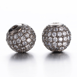Bronze Micro en laiton rondes ouvrent perles cubes de zircone, clair, gris anthracite, 4mm, Trou: 1mm