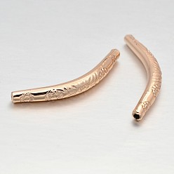 Rose Gold Alloy Curved Tube Beads, Curved Tube Noodle Beads, Long-Lasting Plated, Rose Gold, 36.5x4.5x4mm, Hole: 1mm
