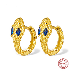 Синий Серьги-кольца в форме змеи из настоящего золота 18 с покрытием из стерлингового серебра и циркония с микропаве, синие, 925 мм