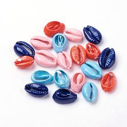 Mixed Color Natural Shell Beads, Dyed, Cowrie Shell, Mixed Color, 15~19x10~13x6~7mm, Hole: 1~3mm