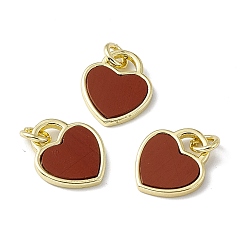 Red Jasper Natural Red Jasper Heart Charms, with Rack Plating Golden Tone Brass Findings, Cadmium Free & Lead Free, 14x12x2mm, Hole: 3mm