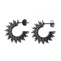 Electrophoresis Black 304 Stainless Steel Sun Stud Earrings, Half Hoop Earrings for Women, Electrophoresis Black, 1.5x24.5mm, Pin: 0.8mm