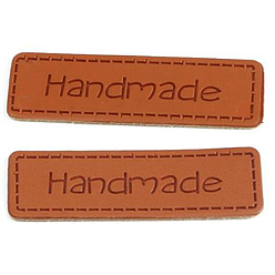 Chocolat Étiquettes d'étiquettes en simili cuir, avec le mot main, pour les jeans de bricolage, , , accessoires de chapeau, rectangle, chocolat, 10x40mm