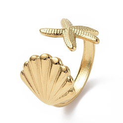 Настоящее золото 18K Ионное покрытие (ip) 304 корпус из нержавеющей стали с открытым манжетным кольцом в виде морской звезды для женщин, реальный 18 k позолоченный, внутренний диаметр: 18 мм