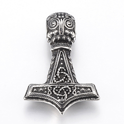 Antique Silver 304 Stainless Steel Pendants, Thor's Hammer, Antique Silver, 40x28.5x12.5mm, Hole: 5.5mm