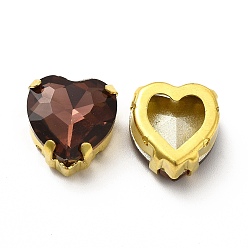 Borgoña Diamantes de imitación para coser en forma de corazón, diamantes de imitación de cristal, accesorios de prendas de vestir, Enlaces multifilares, con fornituras de latón de tono de oro, borgoña, 15.5x14x8 mm, agujero: 1.2 mm