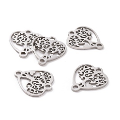Stainless Steel Color 201 Stainless Steel Links connectors, Tree of Life with Heart, Stainless Steel Color, 17.5x15x1mm, Hole: 1.5mm