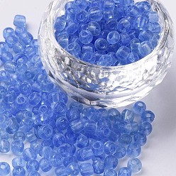 Light Blue Glass Seed Beads, Transparent, Round, Light Blue, 6/0, 4mm, Hole: 1.5mm, about 4500 beads/pound