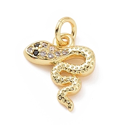 Golden Brass Micro Pave Cubic Zirconia Charms, with Jump Ring, Snake Charm, Golden, 13x11x2.5mm, Hole: 2.8mm