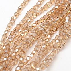 Verge D'or Perles en verre electroplate, demi-plaqué, facette, cube, verge d'or, 4x4x4mm, Trou: 1mm, Environ 100 pcs/chapelet, 15.7 pouce