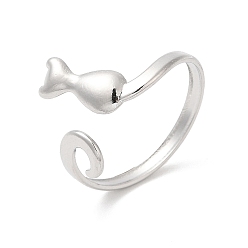 Stainless Steel Color 304 Stainless Steel Cuff Finger Rings, Cat Shaped Open Rings for Women, Stainless Steel Color, Inner Diameter: 19mm