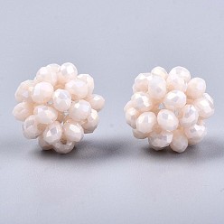 Dentelle Vieille Galvanoplastie perles tissées rondes en verre opaque, perles de cluster, de couleur plaquée ab , facette, vieille dentelle, 12~13mm, Trou: 1.5mm, perles: 3.5x2.5 mm
