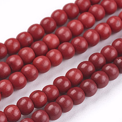 Crimson Synthetic Turquoise Beads Strands, Dyed, Round, Crimson, 4mm, Hole: 1mm, about 110pcs/strand, 15.6 inch