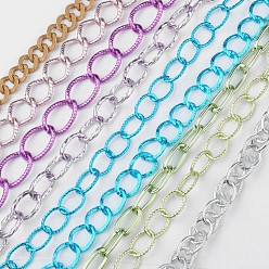 Mixed Color Mixed Style Aluminum Twisted Chains and Cable Chains, Unwelded, Mixed Color, 16~28x12~18.5x2~3mm, 10m/set