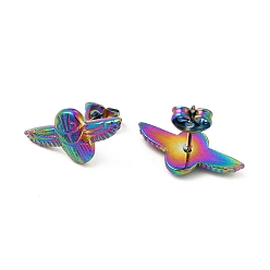 Rainbow Color Chapado en iones (ip) 304 aretes de avión de acero inoxidable para mujer, color del arco iris, 10x19.5 mm, pin: 0.8 mm