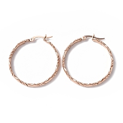 Rose Gold Ion Plating(IP) 304 Stainless Steel Flat Hoop Earrings for Women, Rose Gold, 36.5x35x4.5mm, Pin: 0.7x0.9~1.4mm