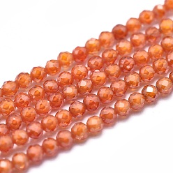 Orange Cubic Zirconia Bead Strands, Round, Faceted, Orange, 2mm, Hole: 0.2mm, about 14.96 inch(38cm), 184pcs/strand